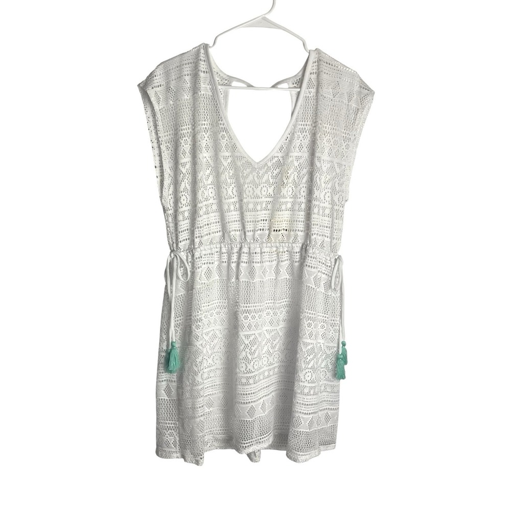 NWT Miken Womens Swim Cover Up Size XL White Tassels Beach Boho Southwestern $37